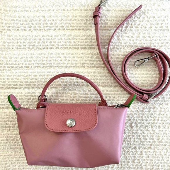Longchamp Handbags - Brand New Longchamp Le Pliage Pink Mini Pouch Crossbody Bag with Matching Strap